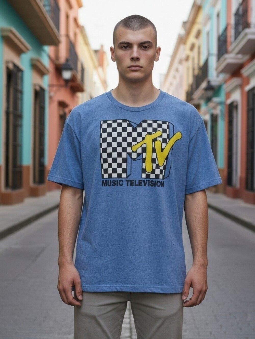 Mtv Adults Size Large Retro Music Channel Checkered Logo